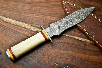 HS-858 Rare!!! Custom HandMade Damascus Steel Dagger Knife | CAMEL BONE
