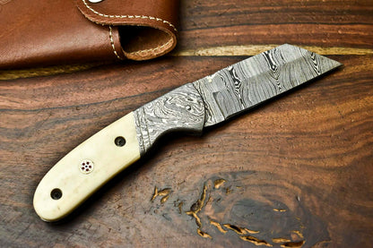 HS-1133 Custom Handmade Damascus Steel Blade Liner-Lock Pocket Folding Knife| CAMEL BONE