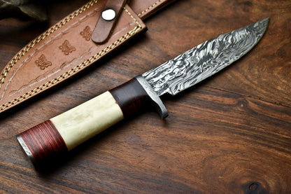 HS-319 Custom Hand Made Damascus Steel Blade Bowie Hunting Knife | CAMEL BONE