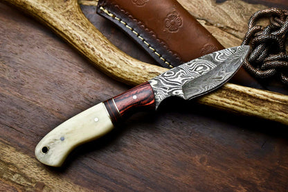 HS-712 Custom Handmade Awesome Camel Bone/Hard Wood Handle Damascus Steel Skinner Knife - Great Price