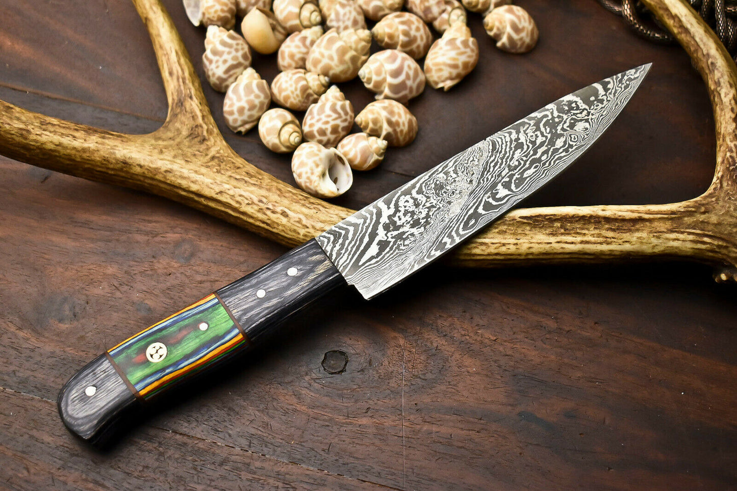 HS-281 Cutlery | Hand Made Damascus Steel Blade Chef Kitchen Full Tang Knife | Hard Wood