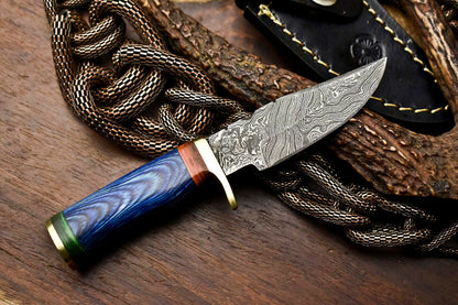 HS-713 Custom Handmade Awesome Hard Wood Handle Damascus Steel Skinner Knife With Best Price