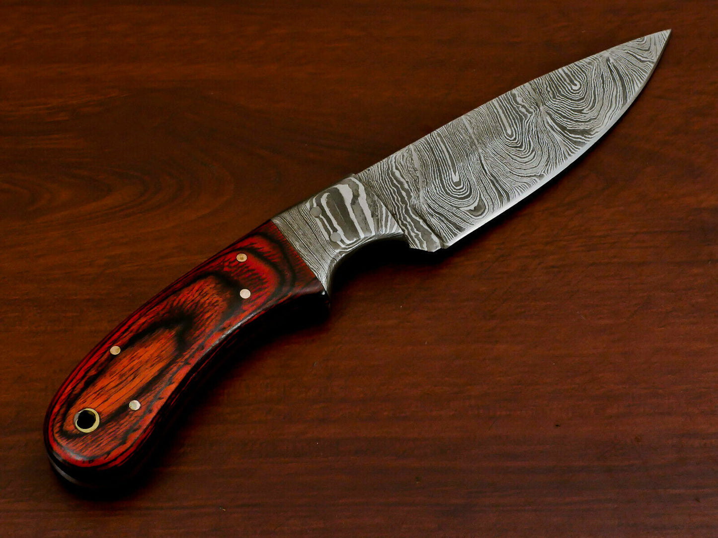 HS-375 '' HANDMADE DAMASCUS CUSTOM PAKKA WOOD HANDLE SKINNING CAMPING KNIFE