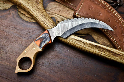 HS-907 Custom Handmade Damascus Steel Karambit Knife - Beautiful Micarta Wood Handle