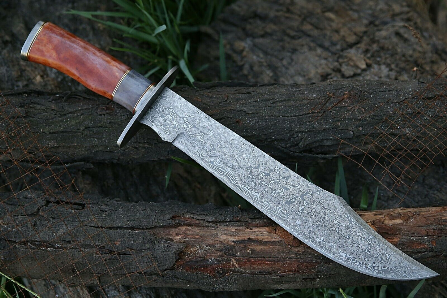HS-308 Custom Hunting Bowie Knife, Damascus Steel Fixed Blade Bowie Knife
