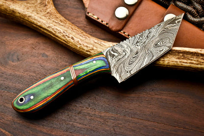 HS-615 Handmade Damascus Skinning Blade Camping Full Tang Knife