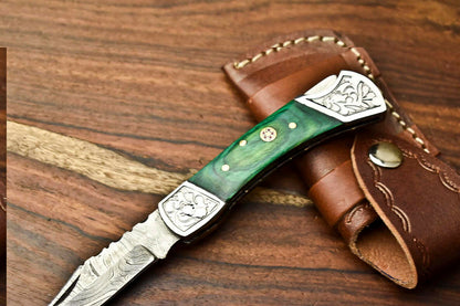 HS-1131 '' Hand Made Damascus Steel Blade Back Lock Folding Knife