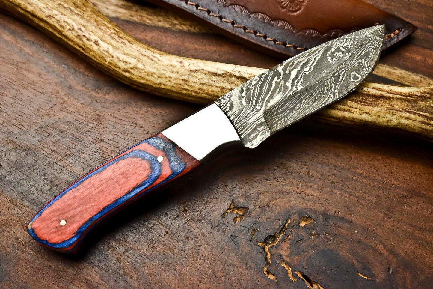 HS-620 Handmade Damascus Skinning Blade Camping Full Tang Knife