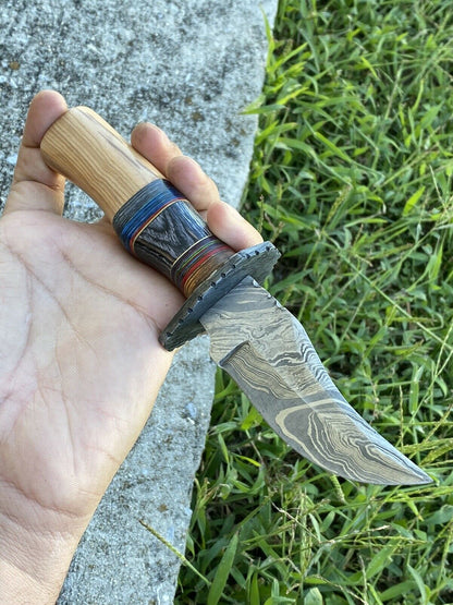 HS-730 Custom Handmade Damascus Steel Skinner Knife - Hard Wood Handle