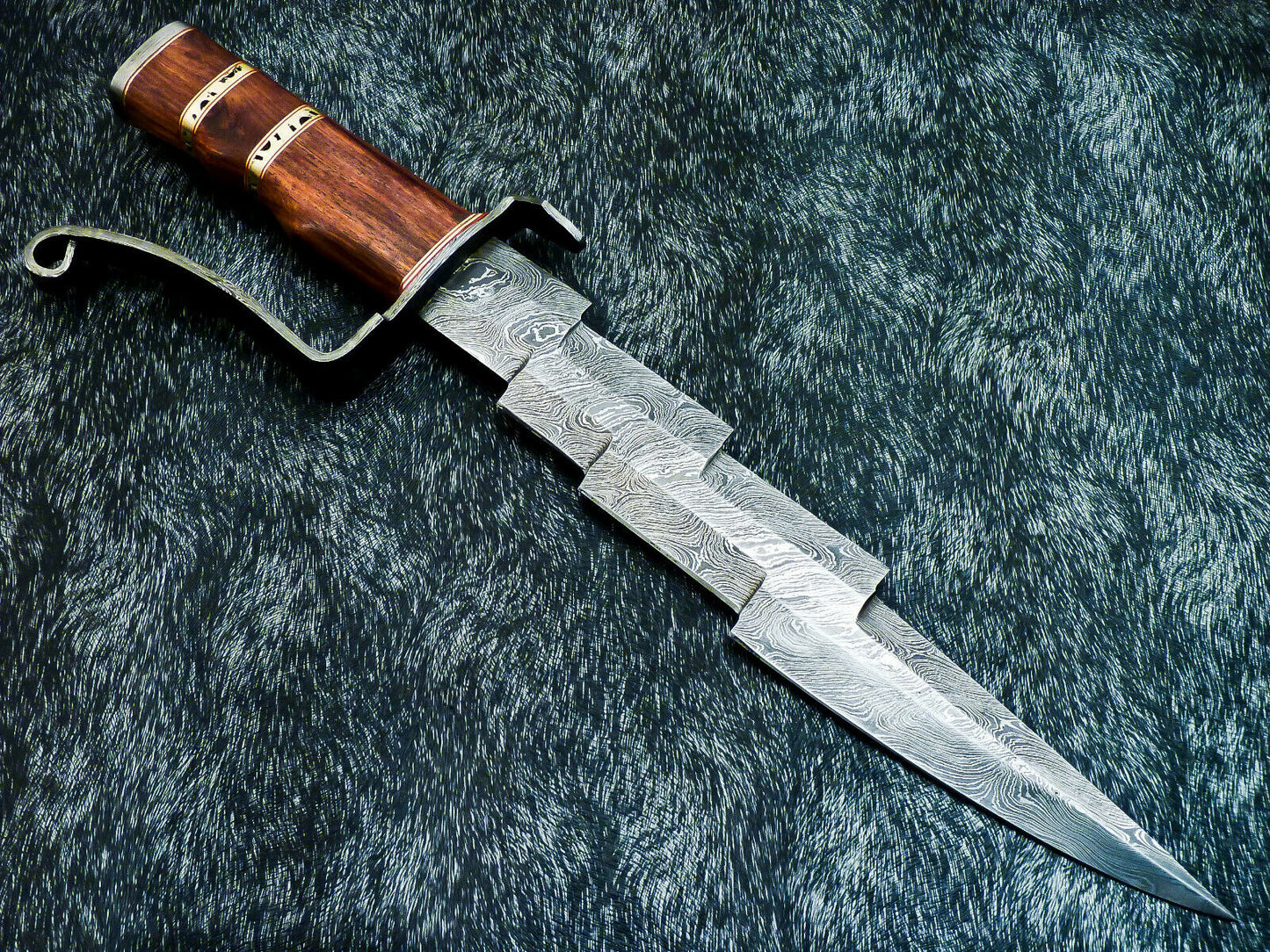 HS-381 '' Custom Hand Forged Damascus Steel 16" Hunting Knife - Natural Wood