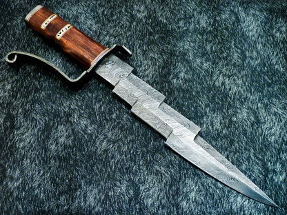 HS-381 '' Custom Hand Forged Damascus Steel 16" Hunting Knife - Natural Wood