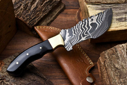 HS-923 Custom Handmade Damascus Steel Camping Tracker Knife - Beautiful Bull Horn Handle