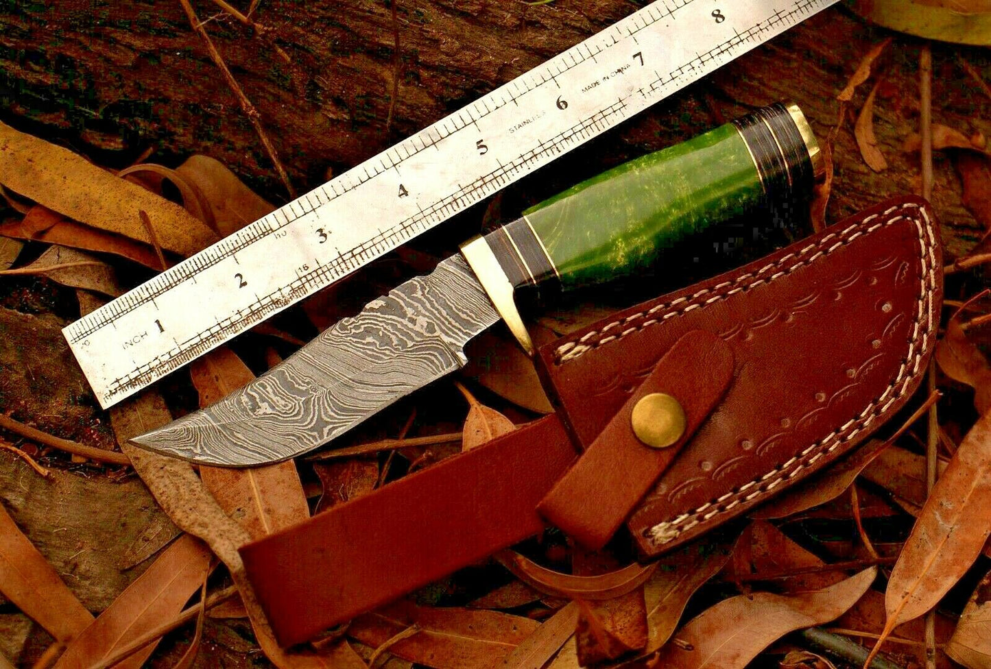 HS-388 '' CUSTOM HANDMADE FORGED DAMASCUS Steel Hunting Knife W/Resin & Brass Guard Handle