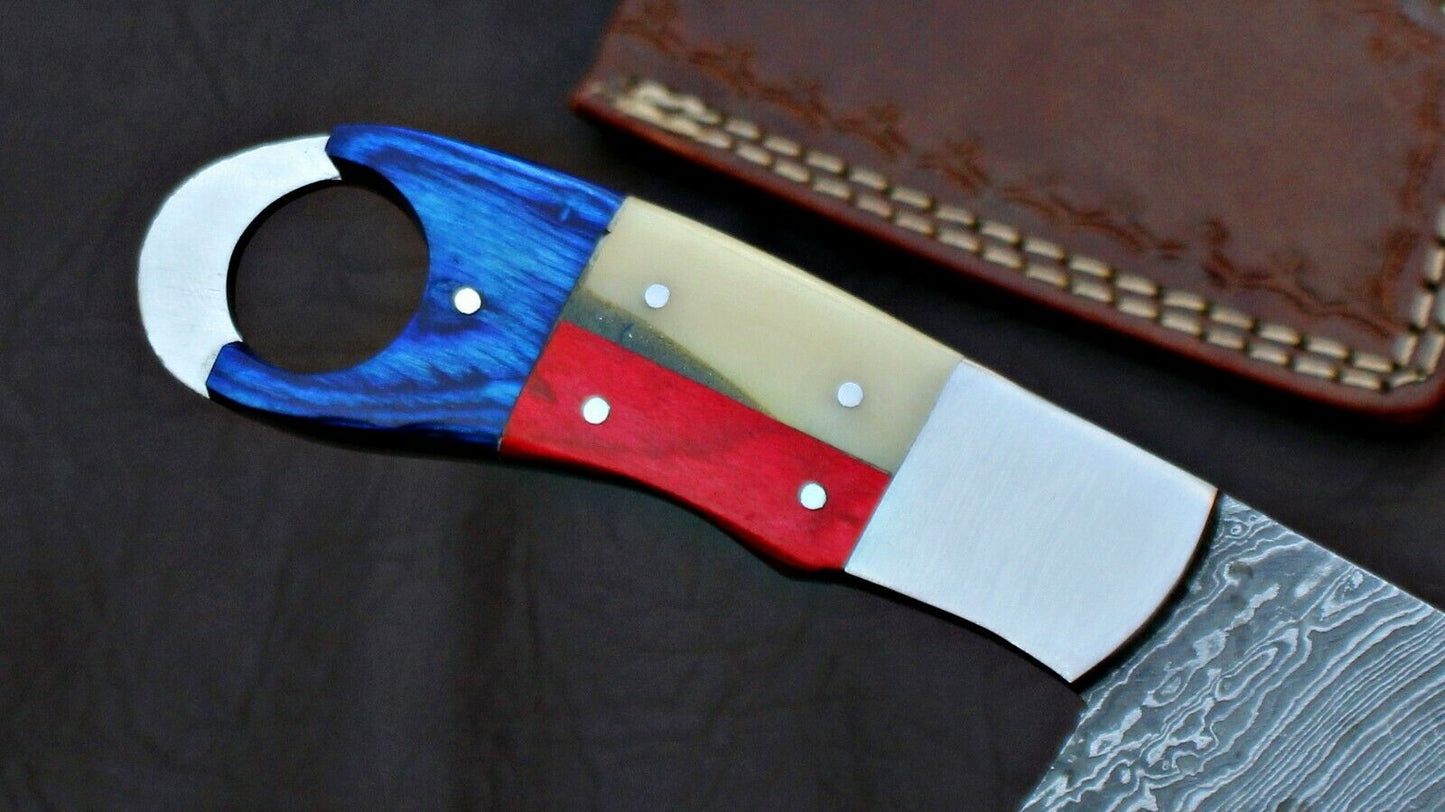 HS-573 CUSTOM HANDMADE DAMASCUS STEEL HUNTING CAMP CLEAVER KNIFE