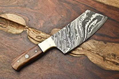 HS-271 Hand Made Damascus Steel Blade Chopper Full Tang Knife | WALNUT WOOD