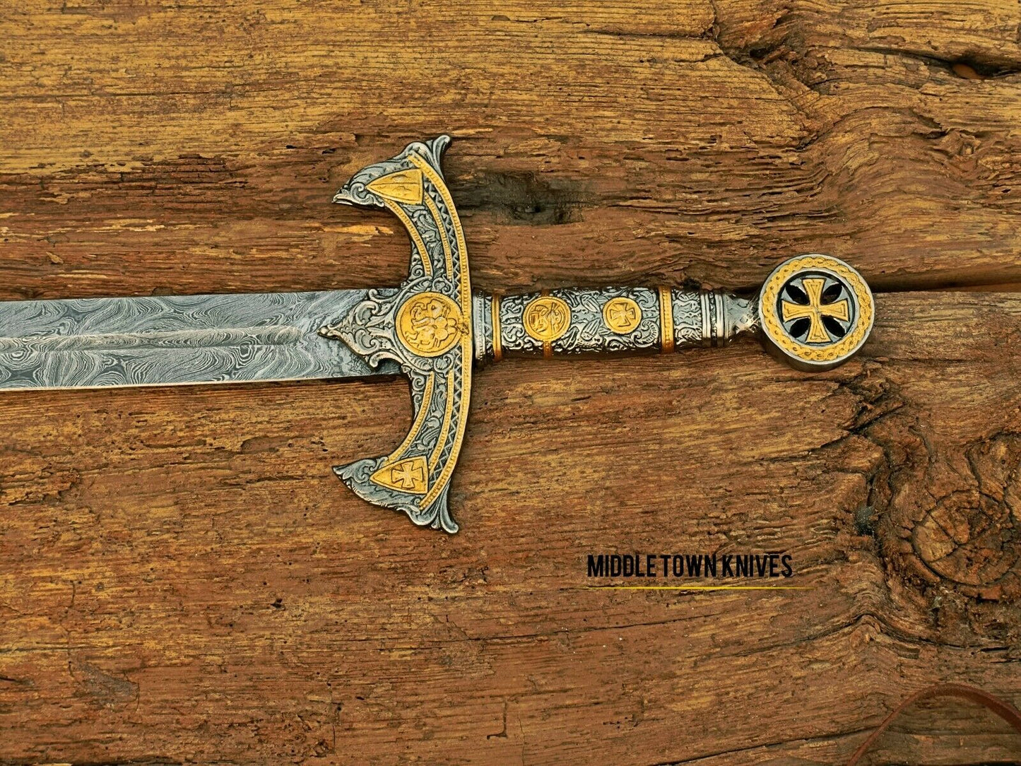 HS-1093 | Fully Handmade Damascus Steel Viking Medieval Sword, Customized leather Cover Gift for husband