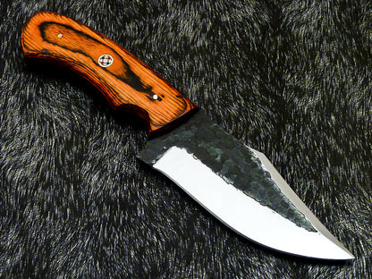HS-581 Custom Hand Forged Railroad Spike Carbon Steel 8.5" Skinning Knife WOOD