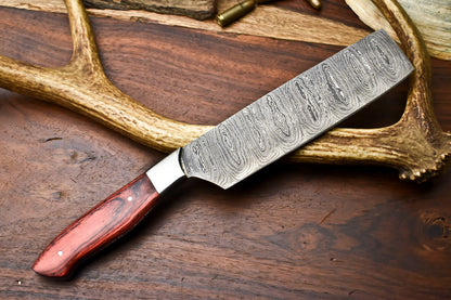 HS-262 Hand Made Damascus Steel Blade Chef Kitchen Cleaver Knife Full Tang Knife | HARD WOOD