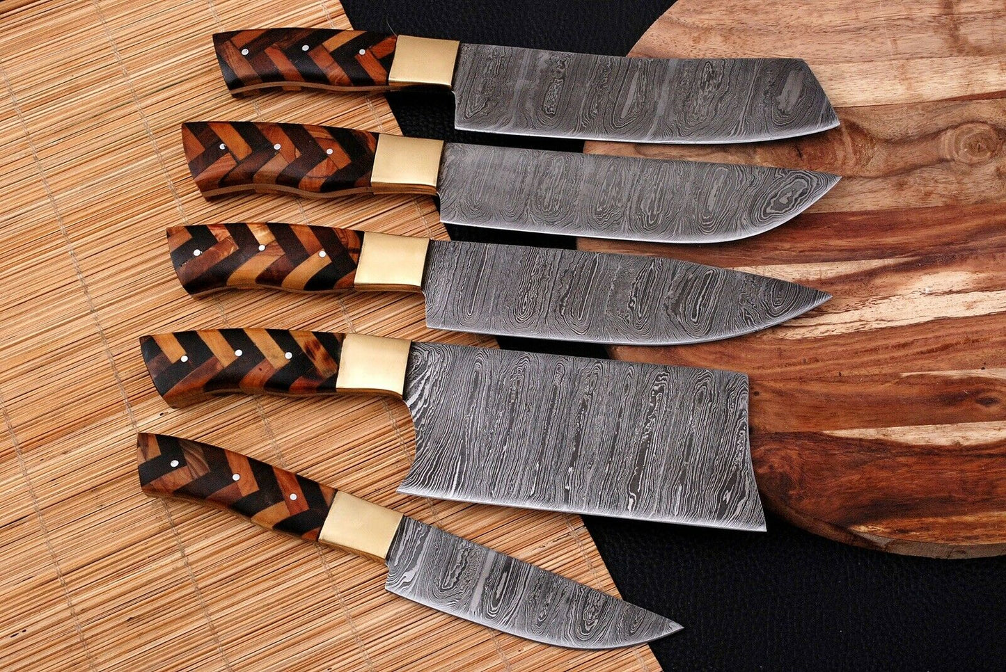 HS-148 Custom Handmade HAND FORGED DAMASCUS STEEL CHEF KNIFE Set Kitchen Knives
