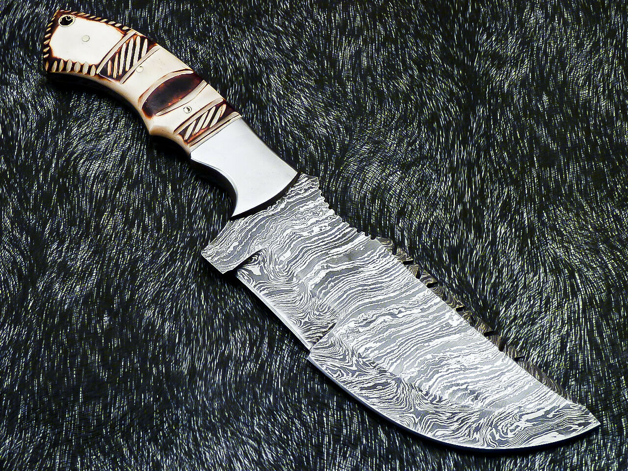 HS-918 '' Custom Hand Forged Damascus Steel 10" Tracker Hunting Knife BONE Handle