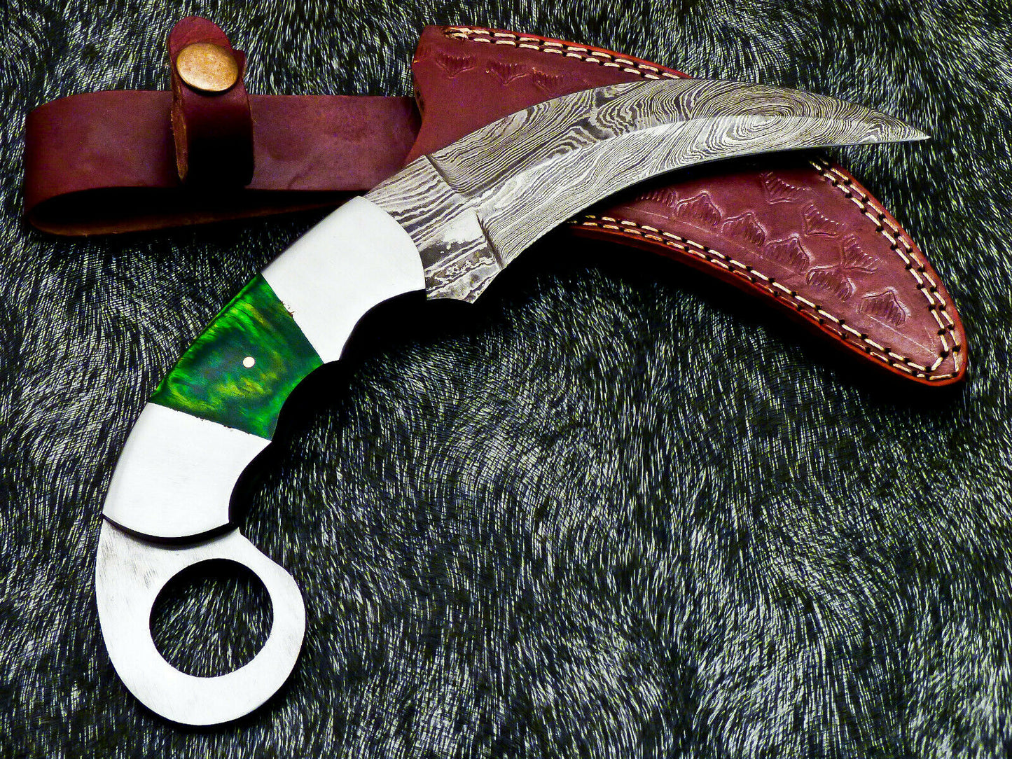 HS-892 Custom Hand Forged Damascus Steel 10" Karambit Knife - Hard Wood Handle