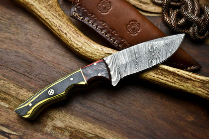 HS-643 Custom Handmade Damascus Hunting Skinning Blade Hunter Camping Full Tang Knife