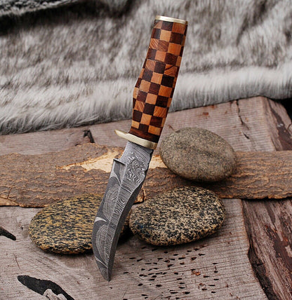 HS-506 Custom Handmade Damascus Hunting/Skinner Knife With Wood Handle
