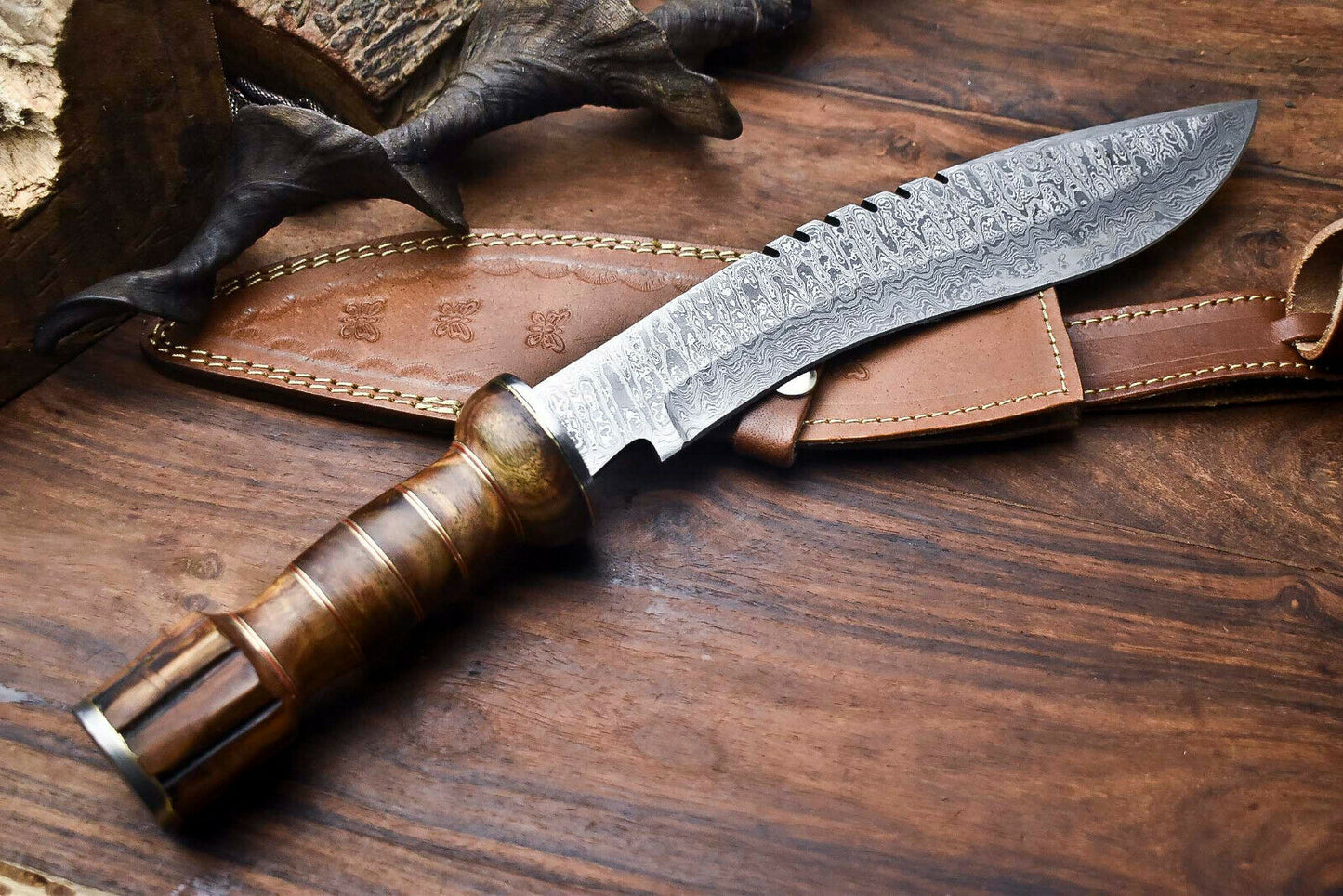 HS-867 Custom Handmade Damascus Steel Hunitng/Kukri Knife - Wood Handle
