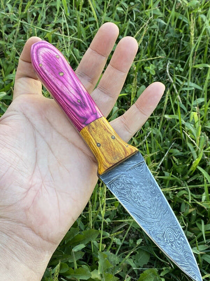 HS-860 Custom Handmade Damascus Steel Dagger Fix knife - Two Hard Wood Handle