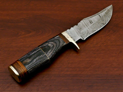 HS-562 HANDMADE DAMASCUS CUSTOM PAKKA WOOD HUNTING KNIFE - BRASS GUARD