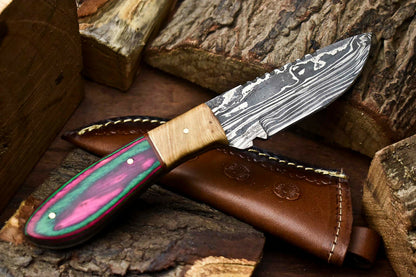 HS-671 Custom Handmade Damascus Steel Skinner Knife - Beautiful Hard Wood Handle
