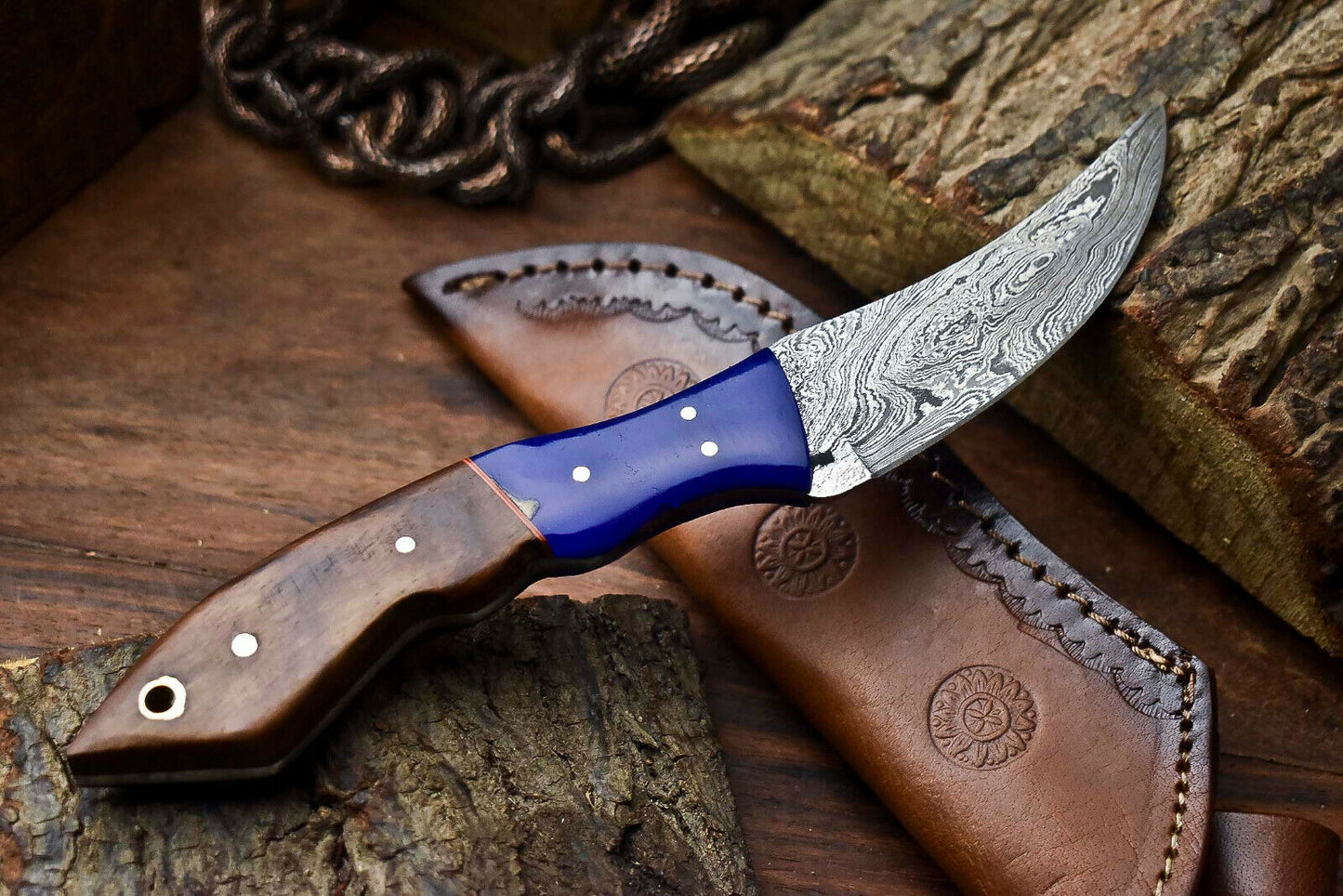 HS-655 Custom Handmade Damascus Hunting Skinning Blade Hunter Camping Full Tang Knife
