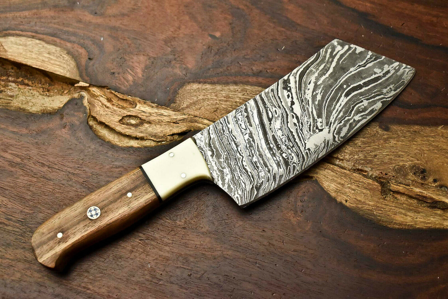 HS-269 Hand Made Damascus Steel Blade Chopper Cleaver Knife Full Tang Knife | Hard Wood