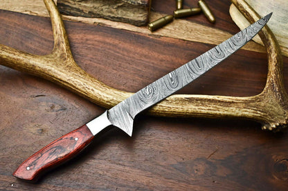 HS-264 Hand Made Damascus Steel Blade Fish Fillet Knife Full Tang Knife | HARD WOOD