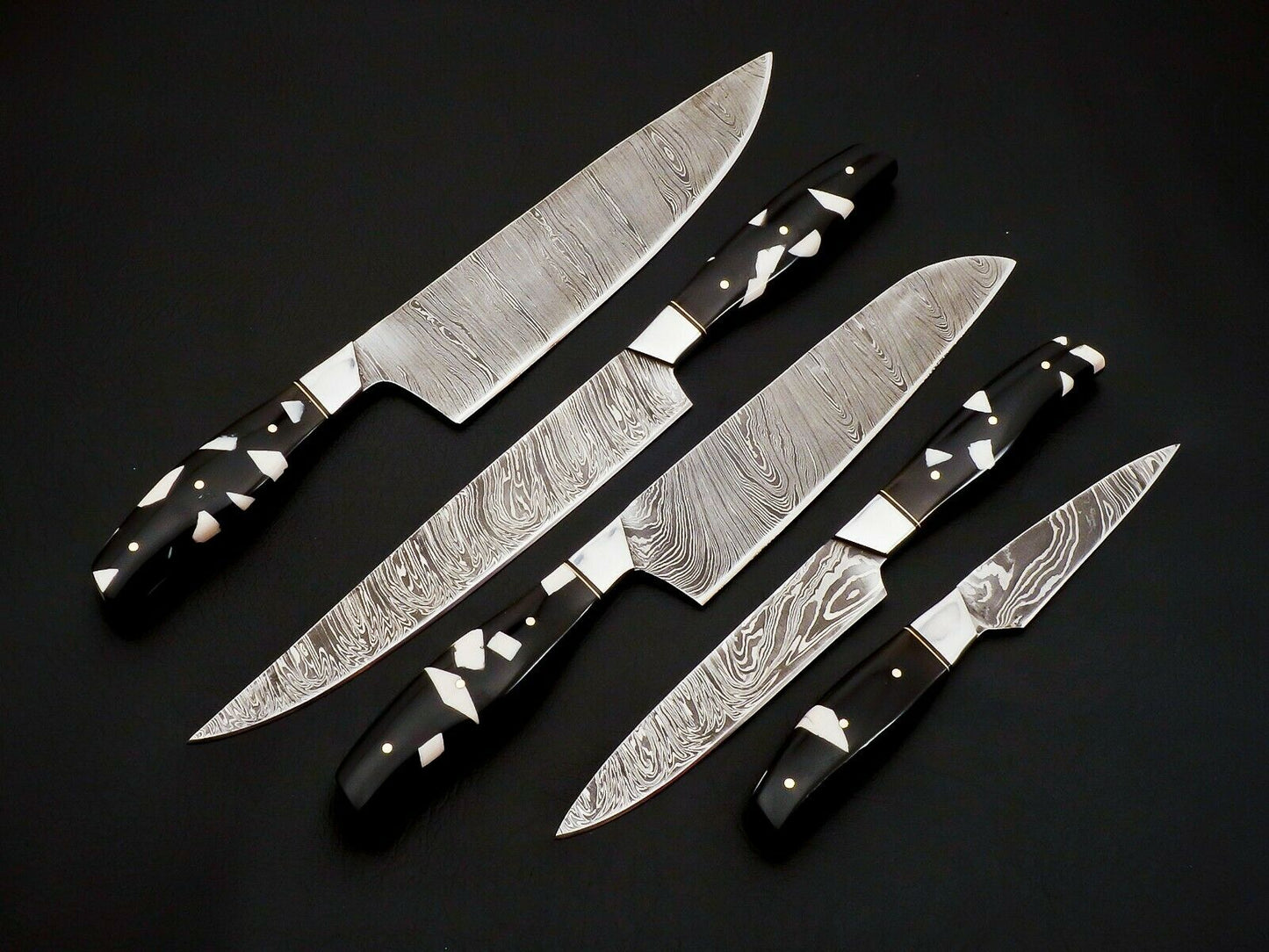 HS-100 Handmade Damascus Steel Chef Knife Set – Full Tang, 288 Layers, Leather Sheath
