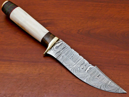 HS-492 Custom Handmade Damascus Hunting Knife With Camel Bone Handle