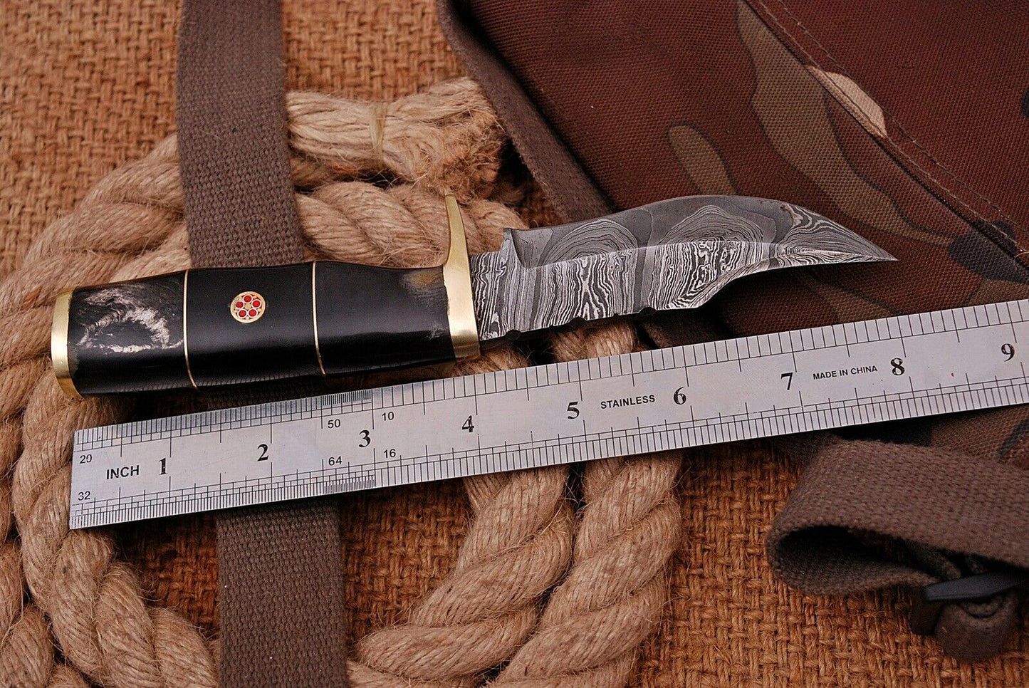 HS-439 | Custom Handmade Damascus Steel Hunting Knife - Buffalo Horn Handle