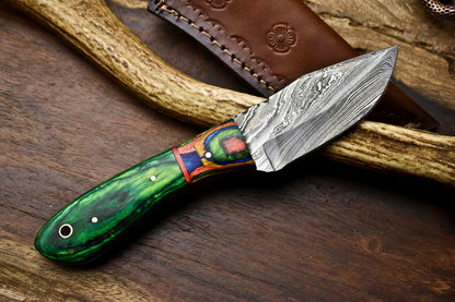 HS-679 Custom Handmade Damascus Steel Skinner Knife - Beautiful Hard Wood Handle
