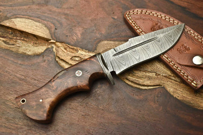 HS-394 '' Handmade Damascus Steel Blade Hunting Knife | Walnut Wood