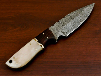 HS-569 HANDMADE DAMASCUS CUSTOM ROSE WOOD/BONE HANDLE SKINNING CAMPING KNIFE