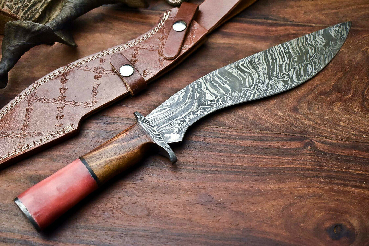 HS-865 Custom Handmade Damascus Steel Hunitng/Kukri Knife - Wood & Bone Handle