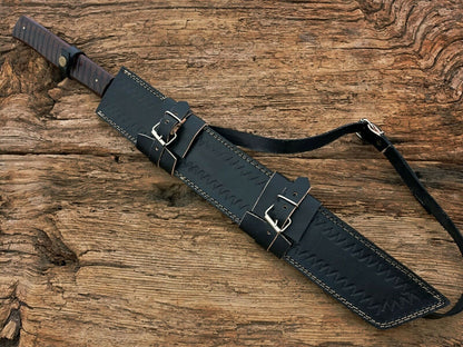 HS-1087 | Hand Forged Damascus Steel Full Tang Sword,Rose wood Handle,Leather Cover