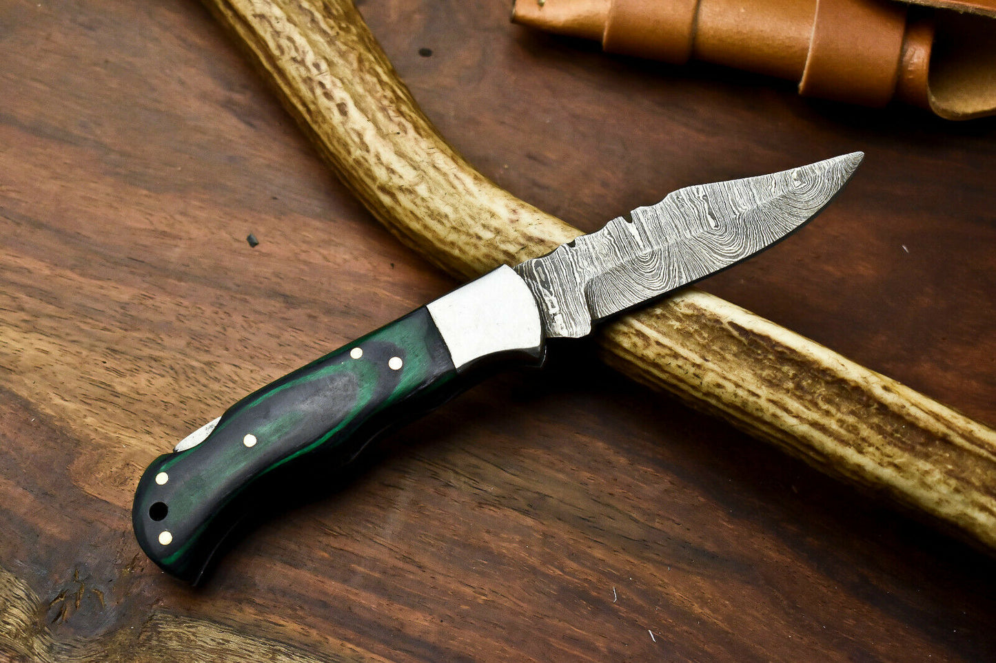 HS-1126 '' Hand Made Damascus Steel Blade Back Lock Folding Knife