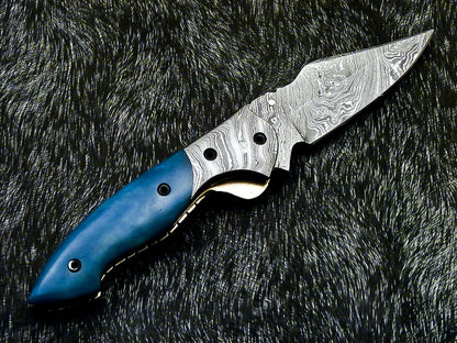 Damascus Liner Lock Pocket Knife – Camel Bone & Damascus Bolster | HS-1122