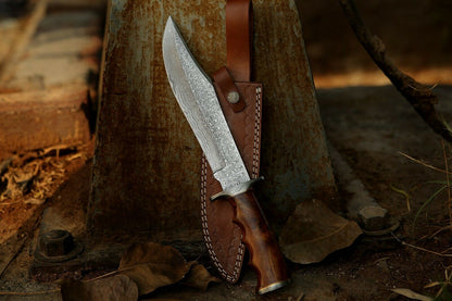 HS-310  Custom Made Hand Forged Damascus Steel Walnut Wood Bowie Knife, Hunting Knife