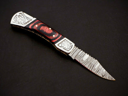 Damascus Steel Back Lock Folding Knife – Micarta Handle | HS-1112