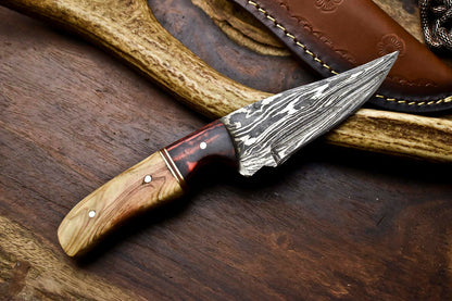 HS-686 Custom Handmade Damascus Steel Skinner Knife - Beautiful Wood Handle