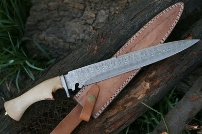 HS-367 '' Damascus Steel Hunting Bowie Knife, Survival knife, Damascus Steel, Chinaar Wood
