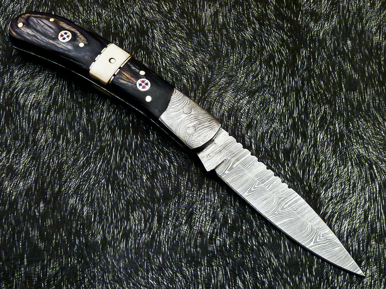 HS-1120 '' CUSTOM HANDMADE DAMASCUS BLADE POCKET FOLDING KNIFE - HARD WOOD HANDLE