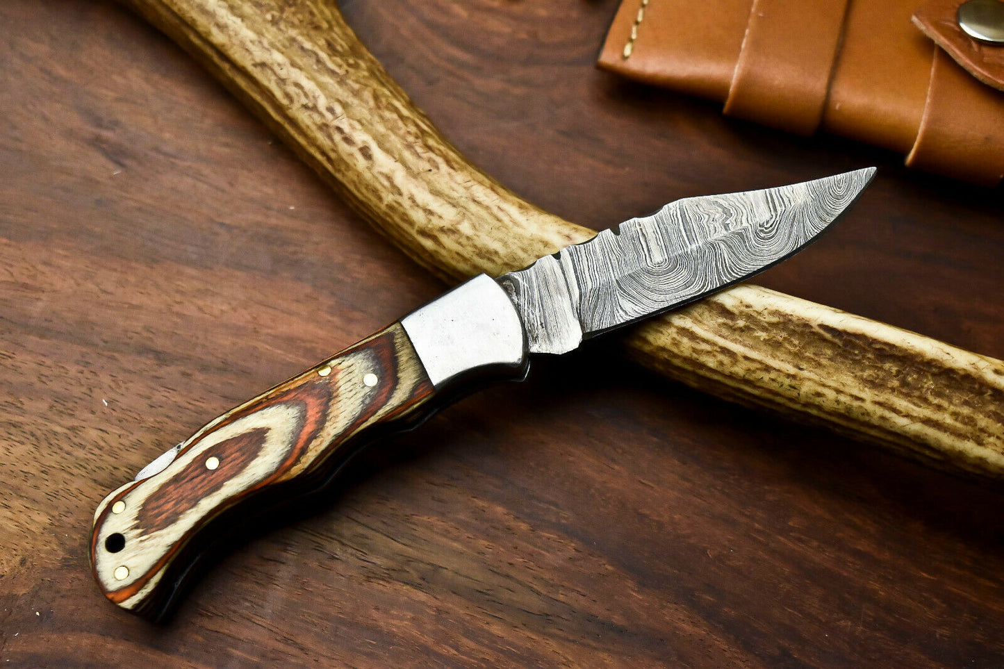 HS-1125 ''  Hand Made Damascus Steel Blade Back Lock Folding Knife